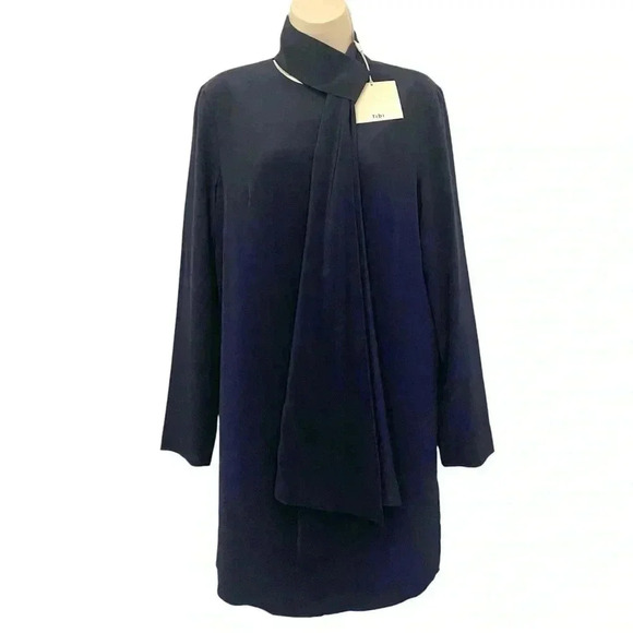Tibi Silk Crepe Tie Neck Mini Dress Cocktail Retro Office Siren Boardroom New - Picture 8 of 17